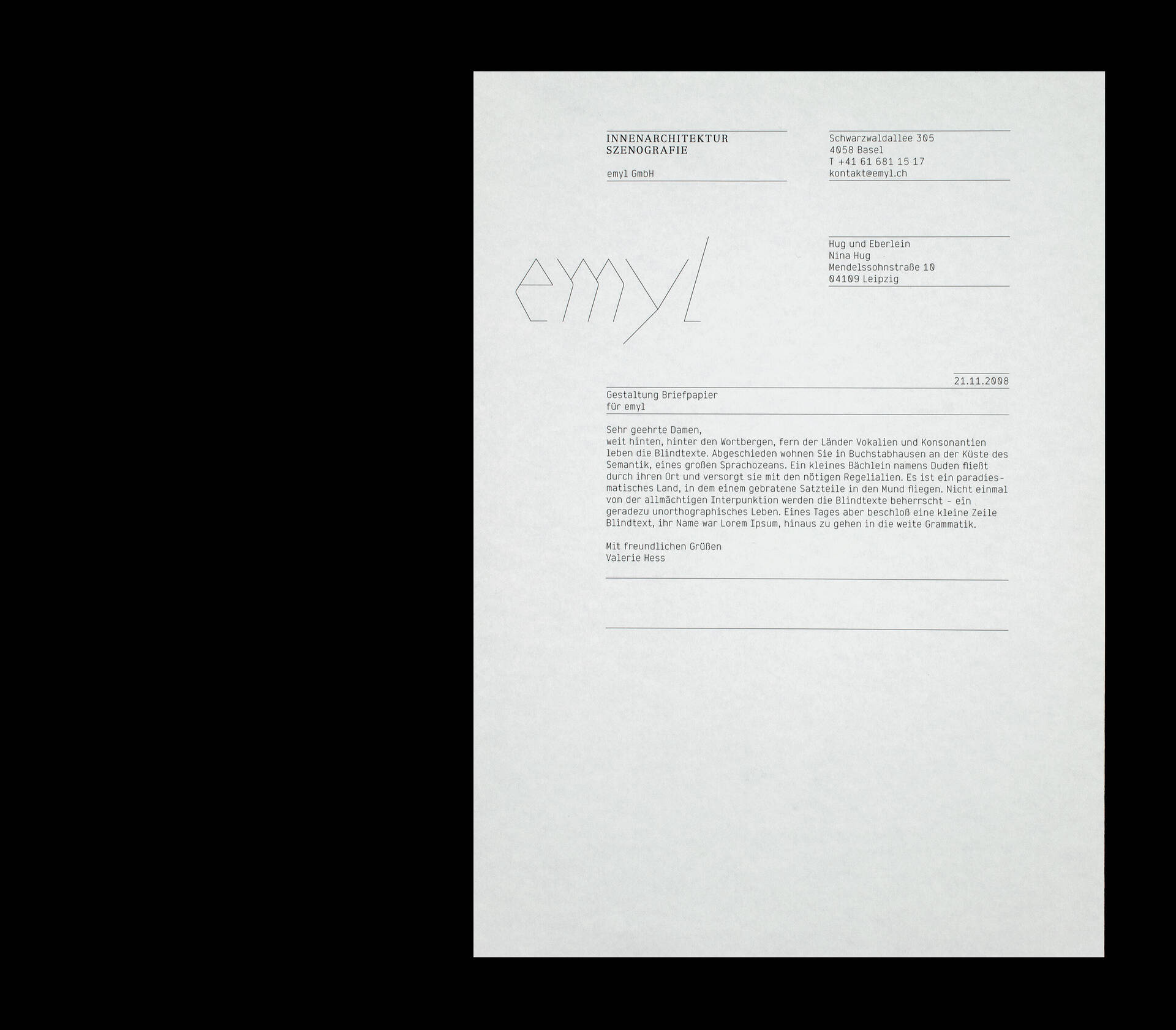 Visuelle Identit&auml;t Emyl &ndash; Innenarchitektur und Szenografie, Basel