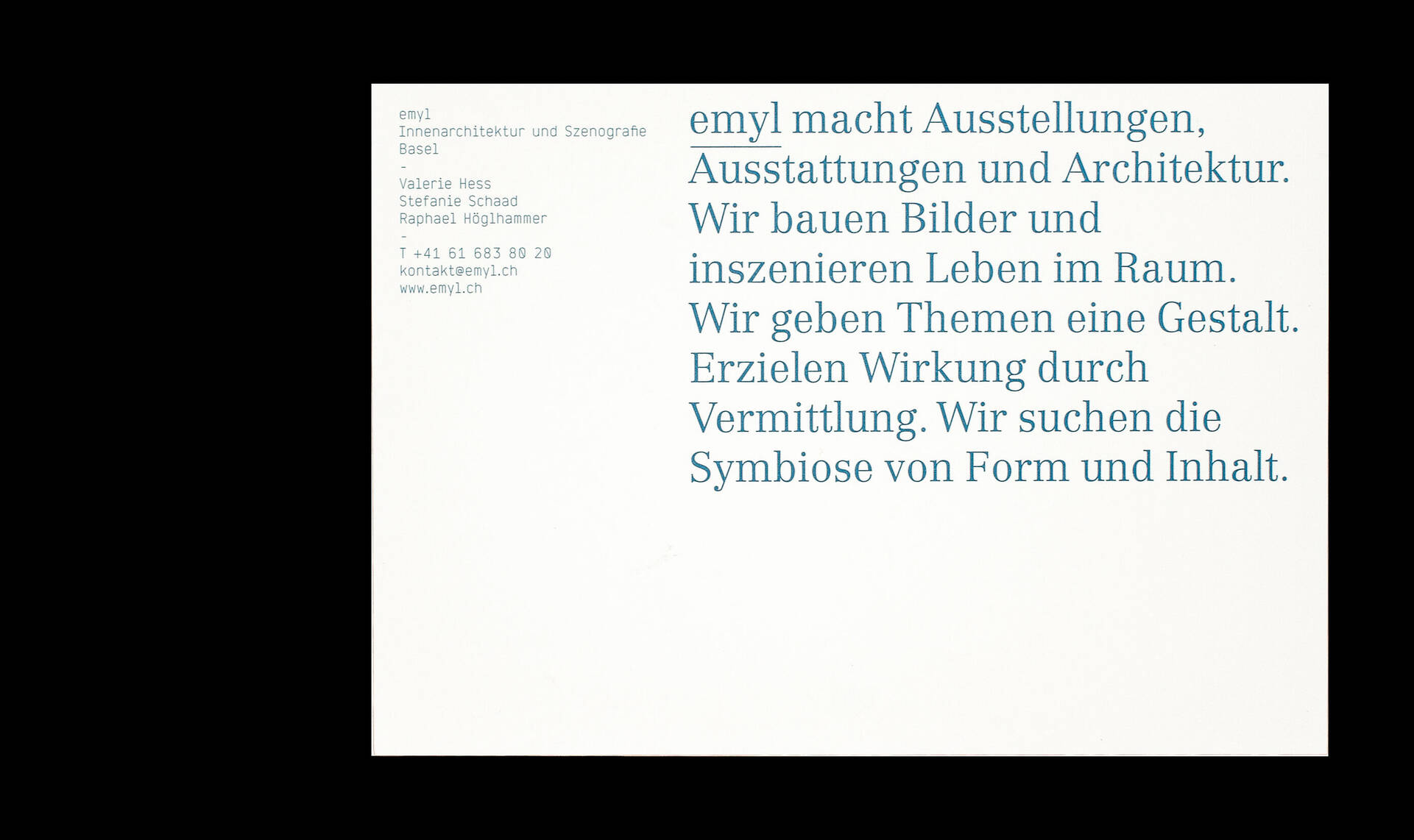 Visuelle Identit&auml;t Emyl &ndash; Innenarchitektur und Szenografie, Basel