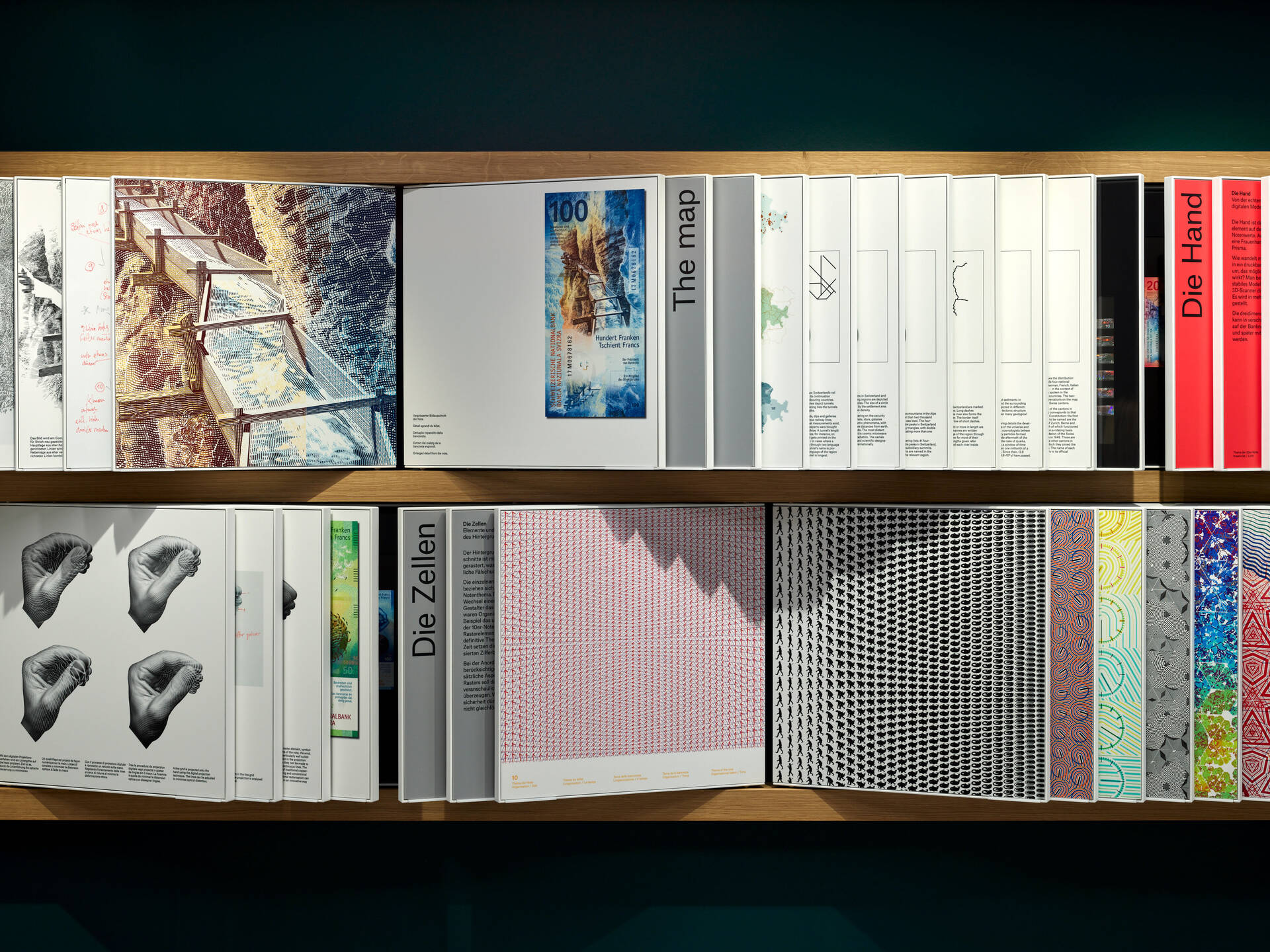 Ausstellungsgrafik &raquo;Die neue schweizerische Banknotenserie&laquo; im Forum SNB der Schweizerischen Nationalbank, Z&uuml;rich