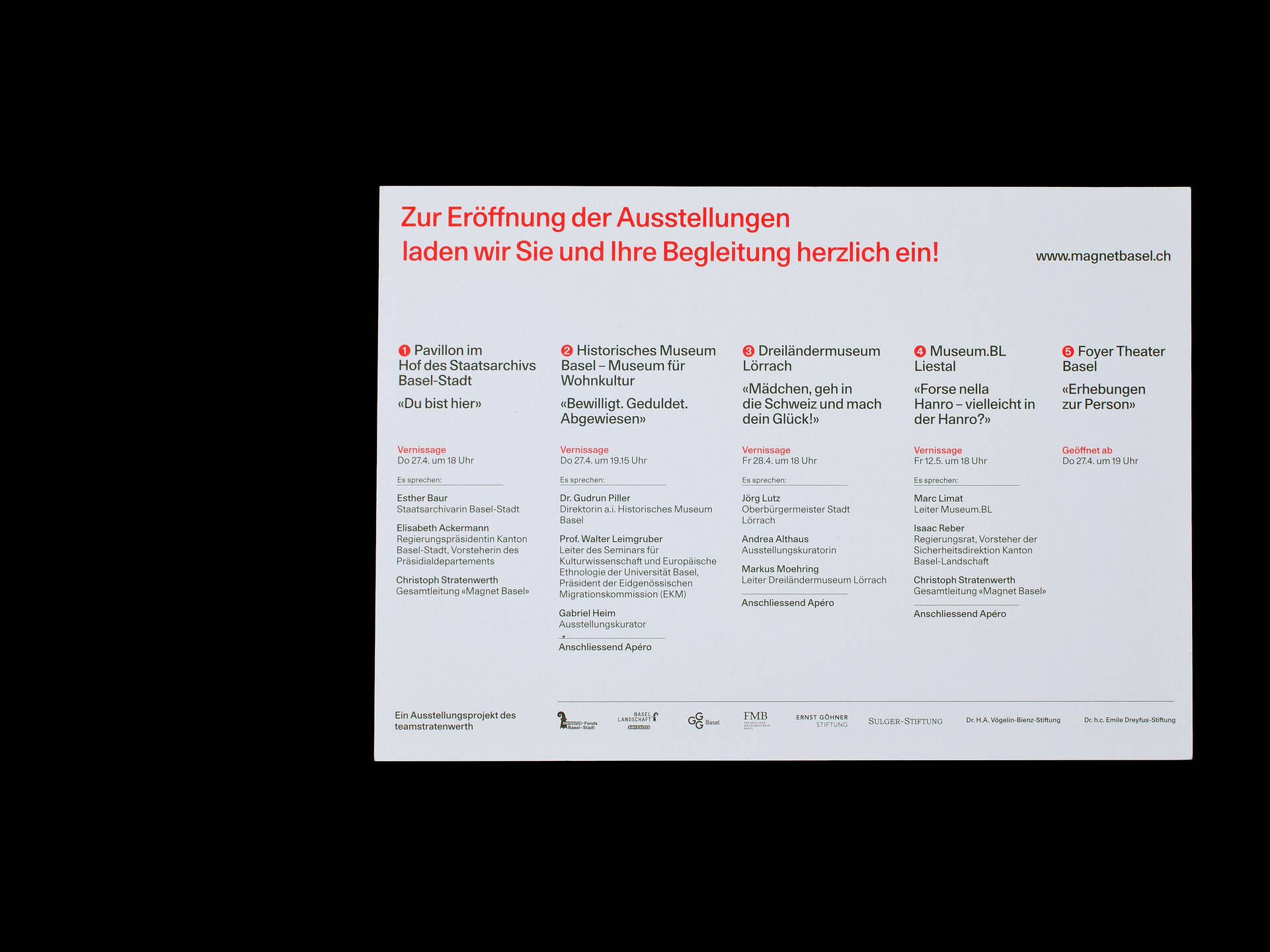 Visuelle Identit&auml;t &raquo;Magnet Basel &ndash; Migration im Dreil&auml;ndereck&laquo; f&uuml;r das Team Statenwerth, Basel