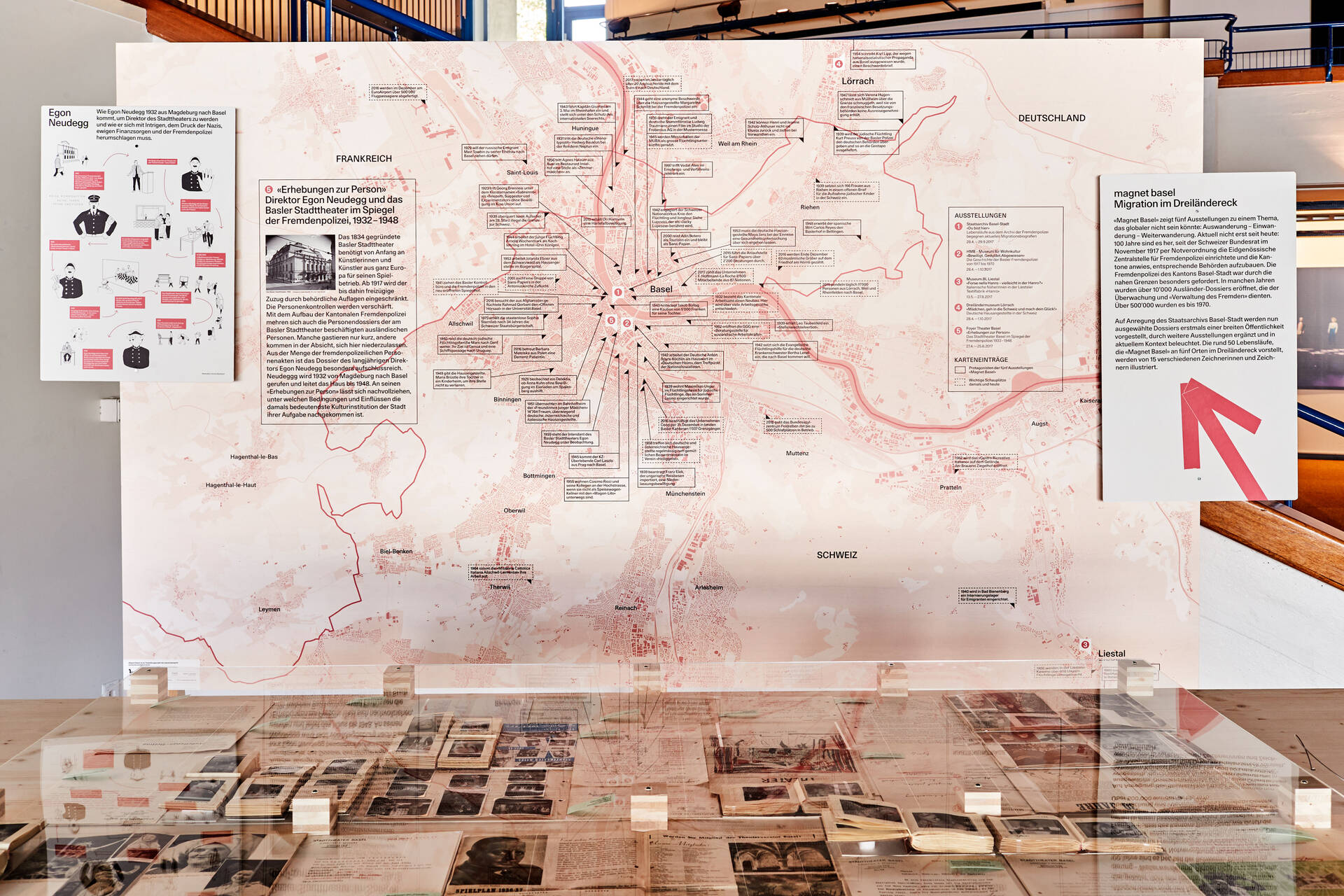 Ausstellungsgrafik &raquo;Magnet Basel &ndash; Migration im Dreil&auml;ndereck&laquo; f&uuml;r das Team Stratenwerth, Basel