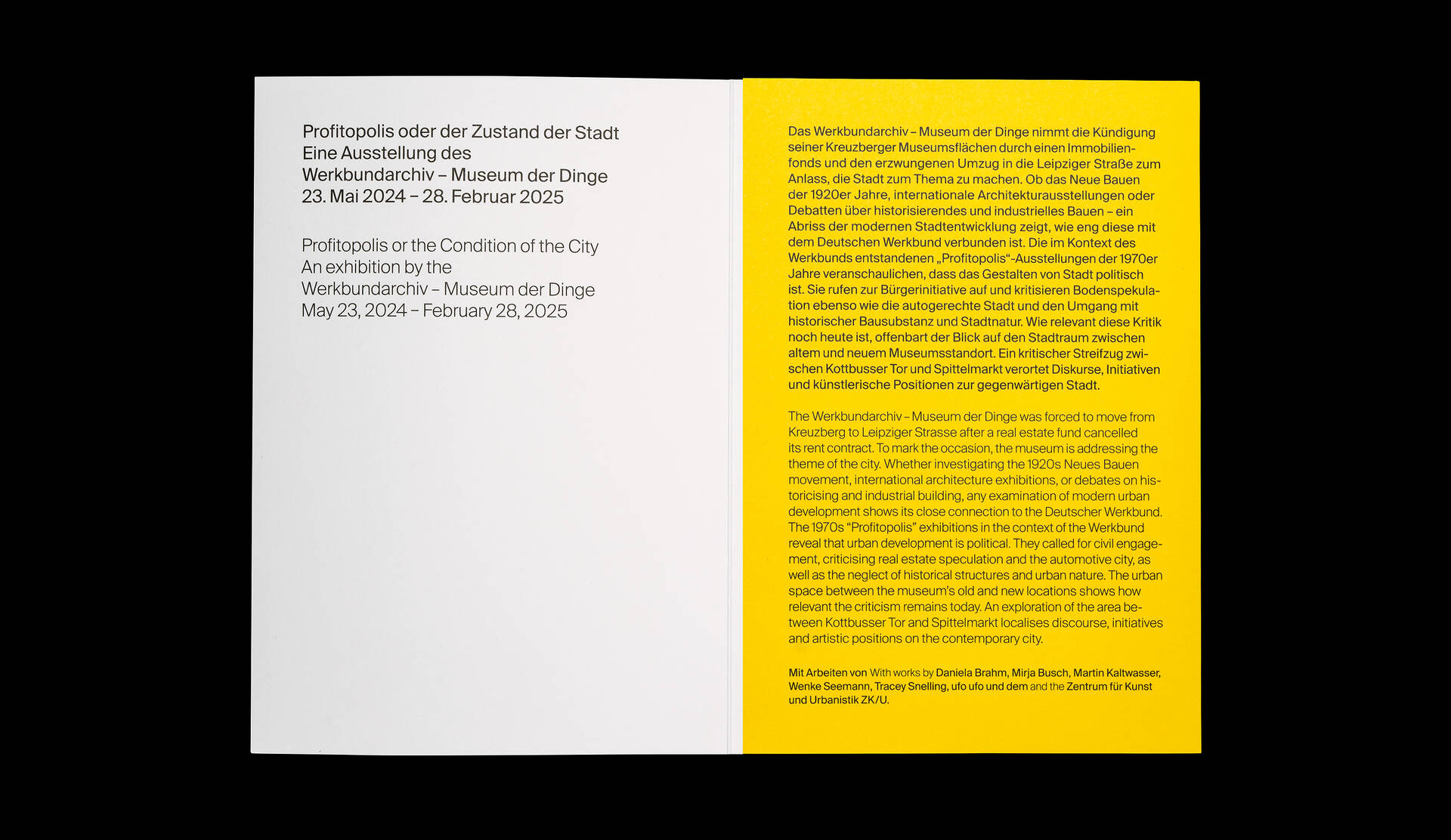 Visuelle Identit&auml;t f&uuml;r die Ausstellung &raquo;Profitopolis oder der Zustand der Stadt&laquo; f&uuml;r das Museum der Dinge, Berlin.