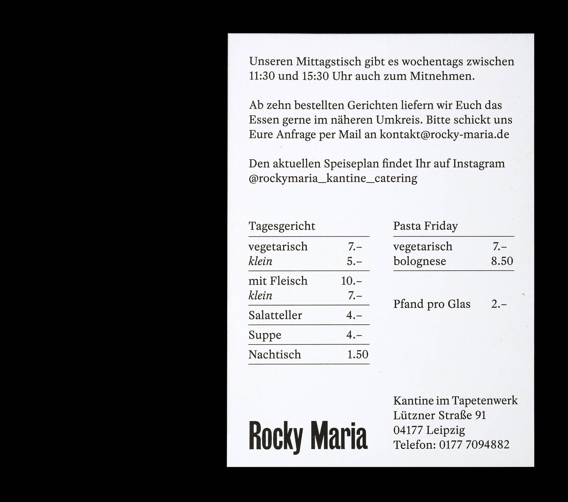 Visuelle Identit&auml;t f&uuml;r Rocky Maria &ndash; Kantine im Tapetenwerk, Leipzig